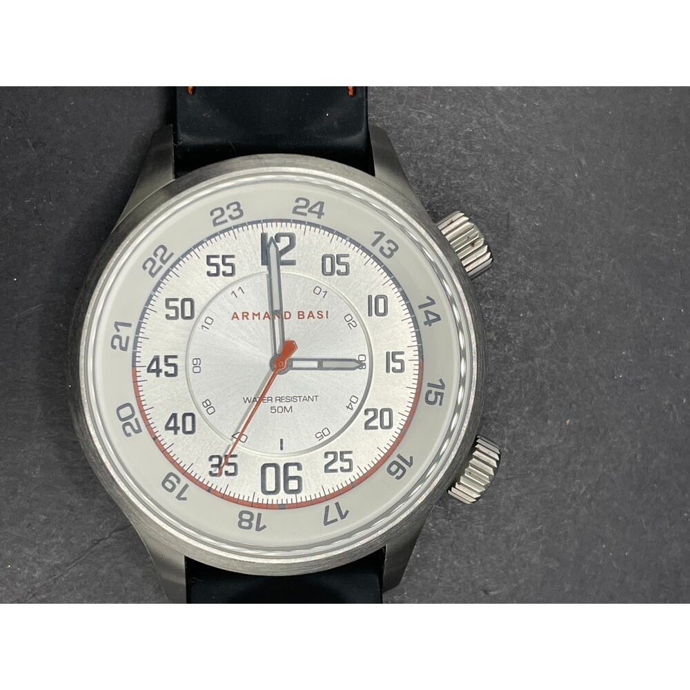 Armand Basi Sten Silver Tone White Dial 46 mm Quartz Black Strap A-1003G-01